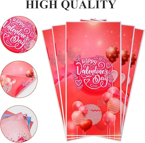 Miniatura 4 de idolpack Paquete de 50 bolsas de celofán para el día de San Valentín con 50 lazos torcidos, bolsas de violonchelo con corazón rojo, bolsas de dulces