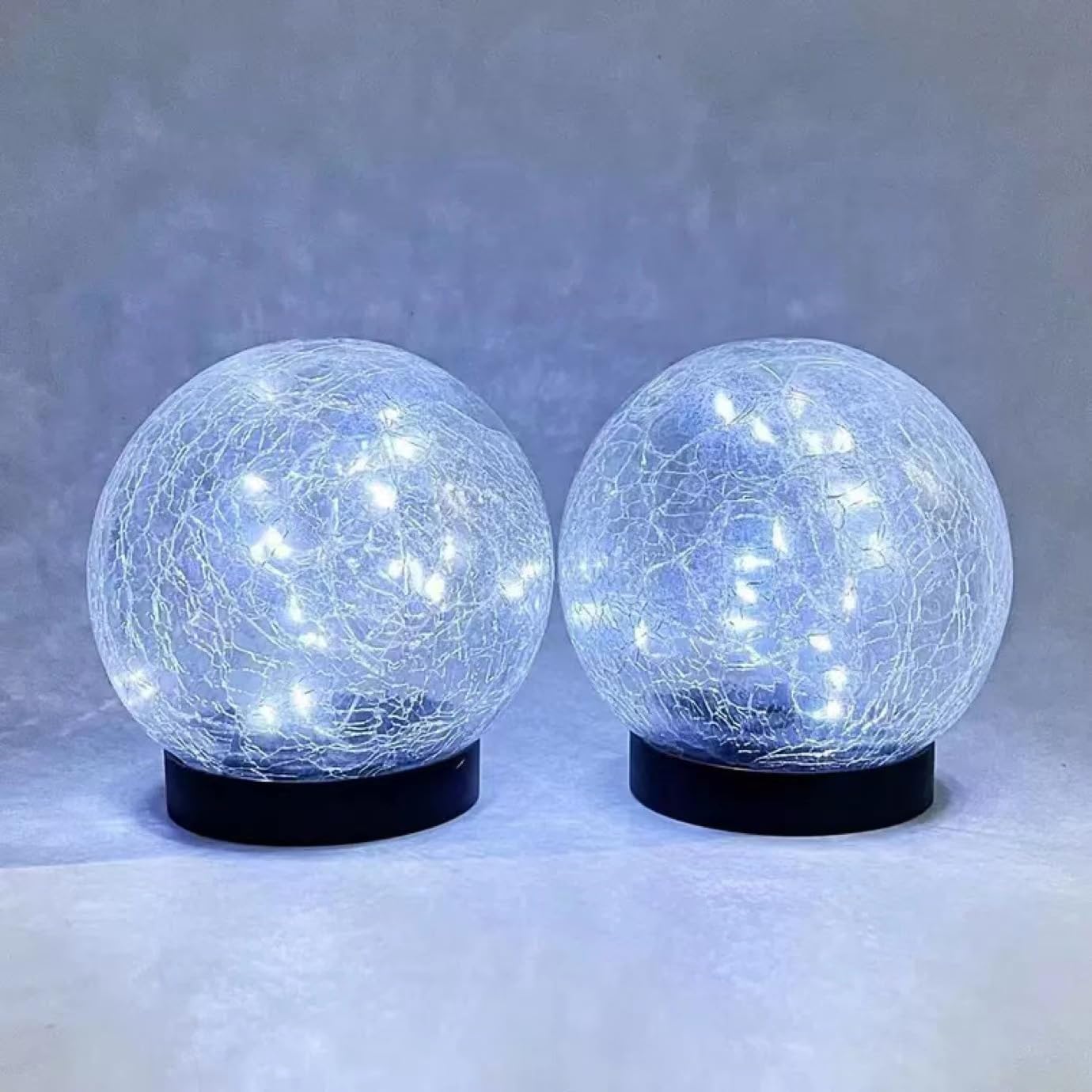 Generico Lampada sferica solare, 2 impermeabili giardino vetro crepe lampade solari per strada cortile cortile prato, decorazione esterna paesaggio giardino lampade a sfera (Bianco, 12CM 30LED)