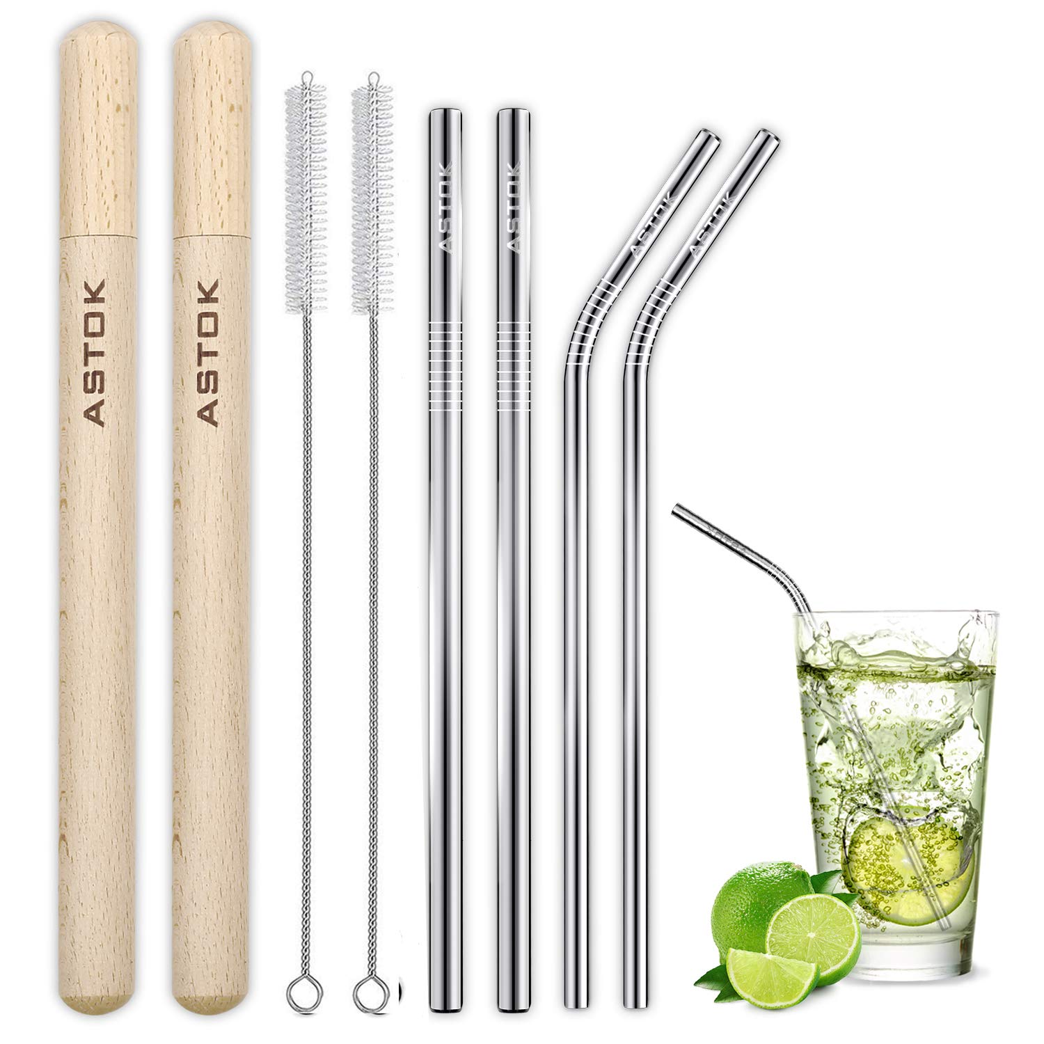 Amazon 金属ストローセット 8本 ステンレススチール製 8 5インチドルーキング 再利用可能なストロー クリーニングバーシェ付き スムージー レムノード カクテル用 4本 ストレートストロー 4本 曲がったストロー2本 クリーニングブラシ2本 Astok ストロー 通販