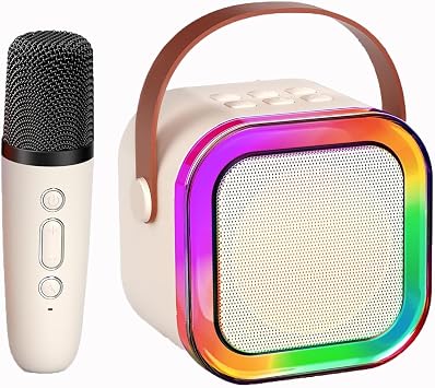 TAEMVV  ocuklar Yeti kinler i in Mini Karaoke Makinesi, 2 Kablosuz Mikrofon ve LED Renkli I klarla Ta nabilir Bluetooth Karaoke Hoparl r, 4, 5, 6, 7, 8, 9, 10,11,12 ya  ve  zeri K zlar/Erkekler i in Ev