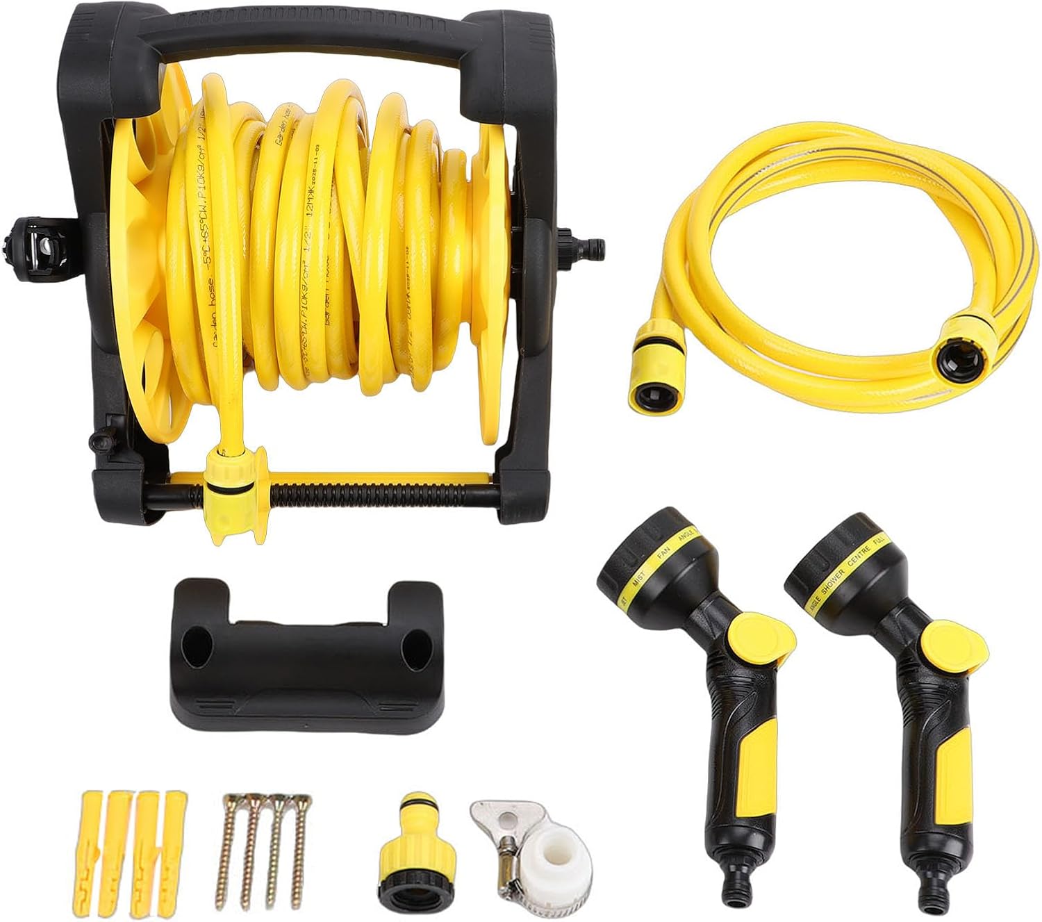 Yosoo Garden Hose Reel Heavy Duty Aluminum Alloy Water Pipe Reel with Sprayer Nozzle 49.21ft Hose for Outside, Winding Handle, Lightweight Design