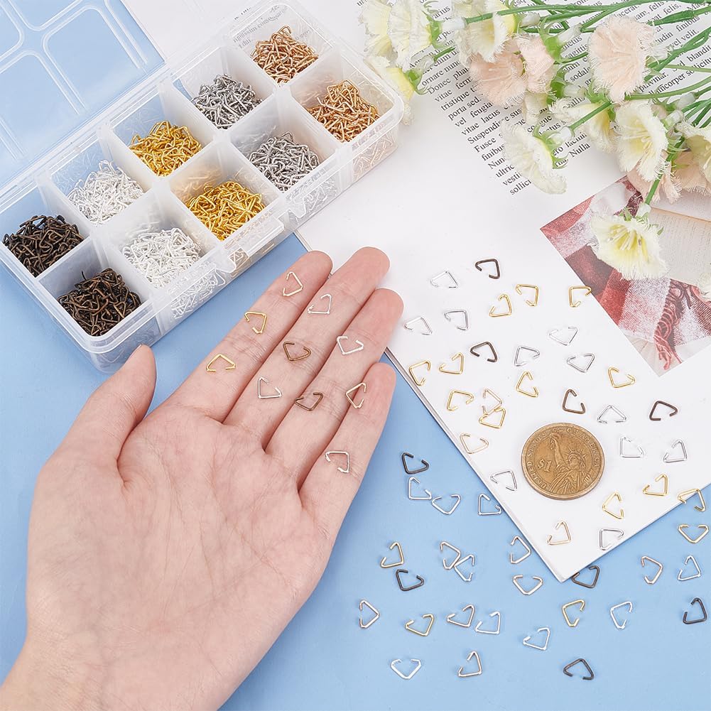 PH PandaHall Triangle Open Jump Rings, 1600pcs 5 Colors Iron Pinch Bails Pendant Hanger Connectors Bulk for Earring Bracelet Keychain Charms Resin Ornaments, 9.5x6mm