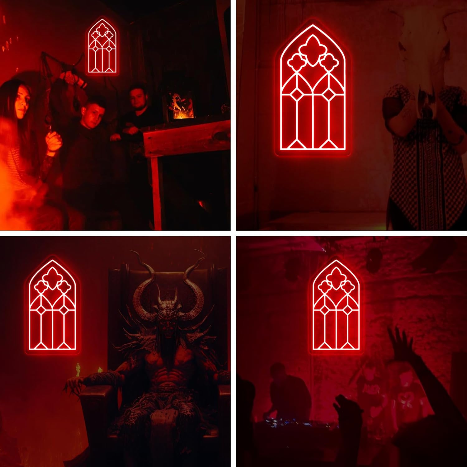 Gothic Murals Neon Sign, Gothic Lover Gift, Dark Cathedral Window Sign, Witch Decor, Halloween & Home Ambiance, Gothic Satan Sigil, Dark Academia Gothic Home Decor for Bedroom, Office, Bar-Red-16.5"