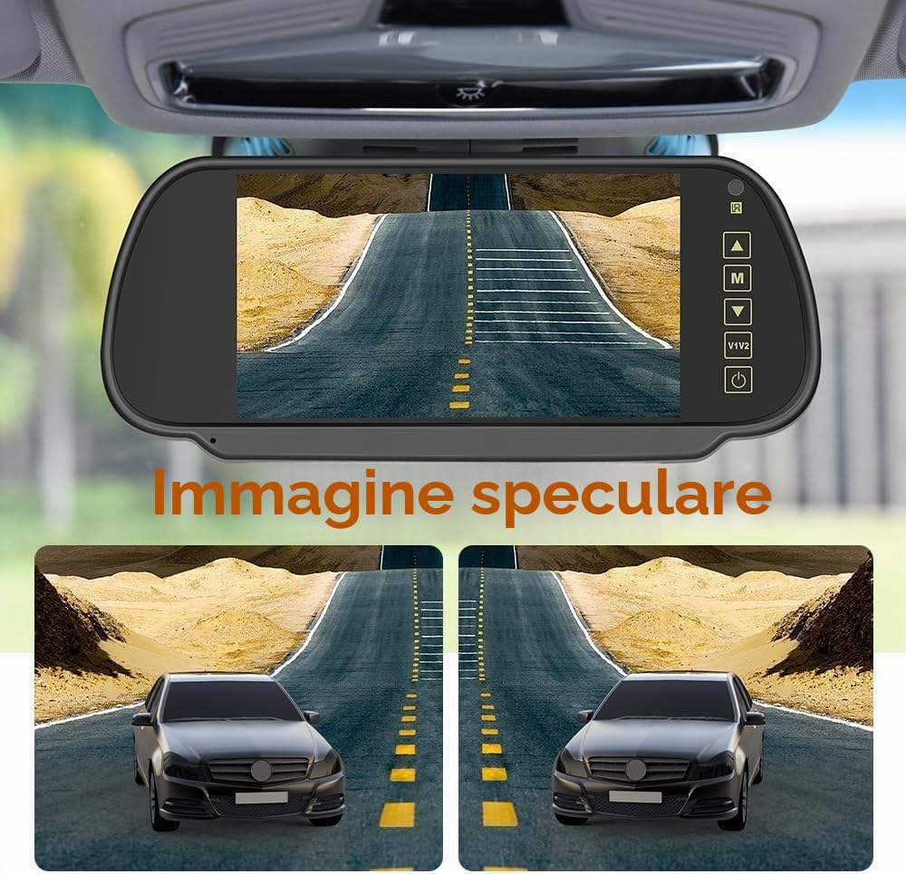 CAMECHO 7'' HD Schermo Tattile Visione Notturna a Colori 1080P Telecamera Posteriore con Monitor, Telecamera Posteriore per Auto con IP66, Grandangolo 105° per Camion/Camper/Furgone 12-24V