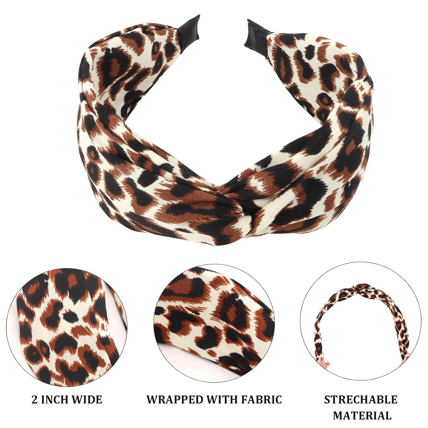 Semato 4 Pcs Leopard Headbands for Women Hair Knotted Headband Wide Leopard HairBand for Women Non Slip Headband Hair Accessories