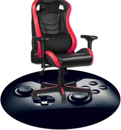 Tapete negro para silla de juegos para suelo de madera dura, antideslizante, alfombra redonda de computadora de oficina para decoración de