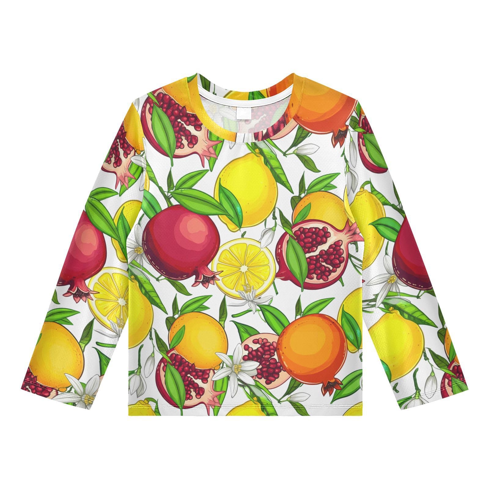Pomegranate Lemon White Boy's Rash Guard Swim Shirt Long Sleeve Sun Shirt for Toddler Kid UPF50+ 3T