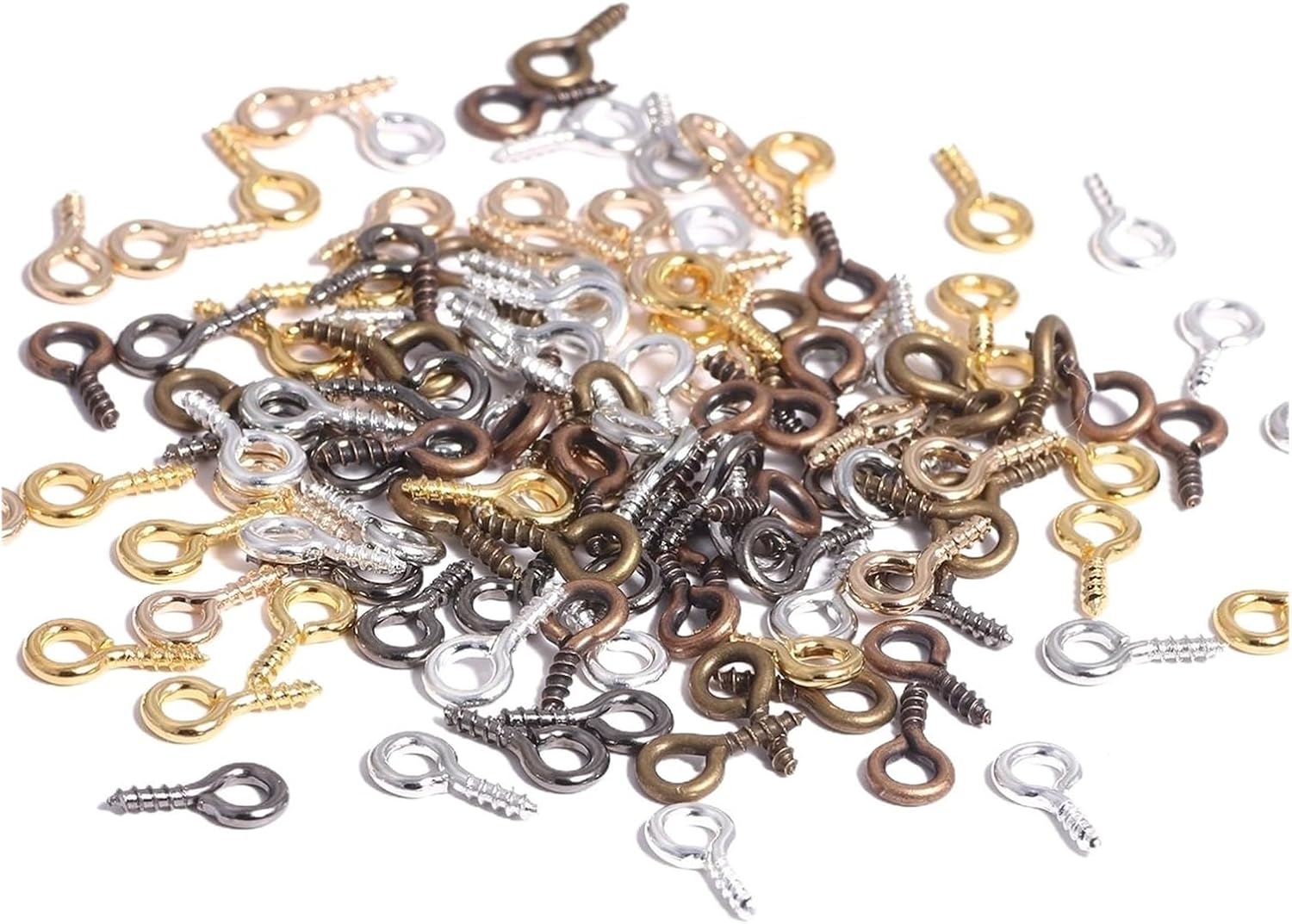 Small Screw Eye Pins，Metal Screw Eyes Pin， 100-200pcs Small Mini Eye Pins Eyepins Hooks Eyelets Screw Threaded Gold Clasps Hooks Jewelry Findings for Making DIY (Color : Gold, Size : 5x10mm 200pcs)(G