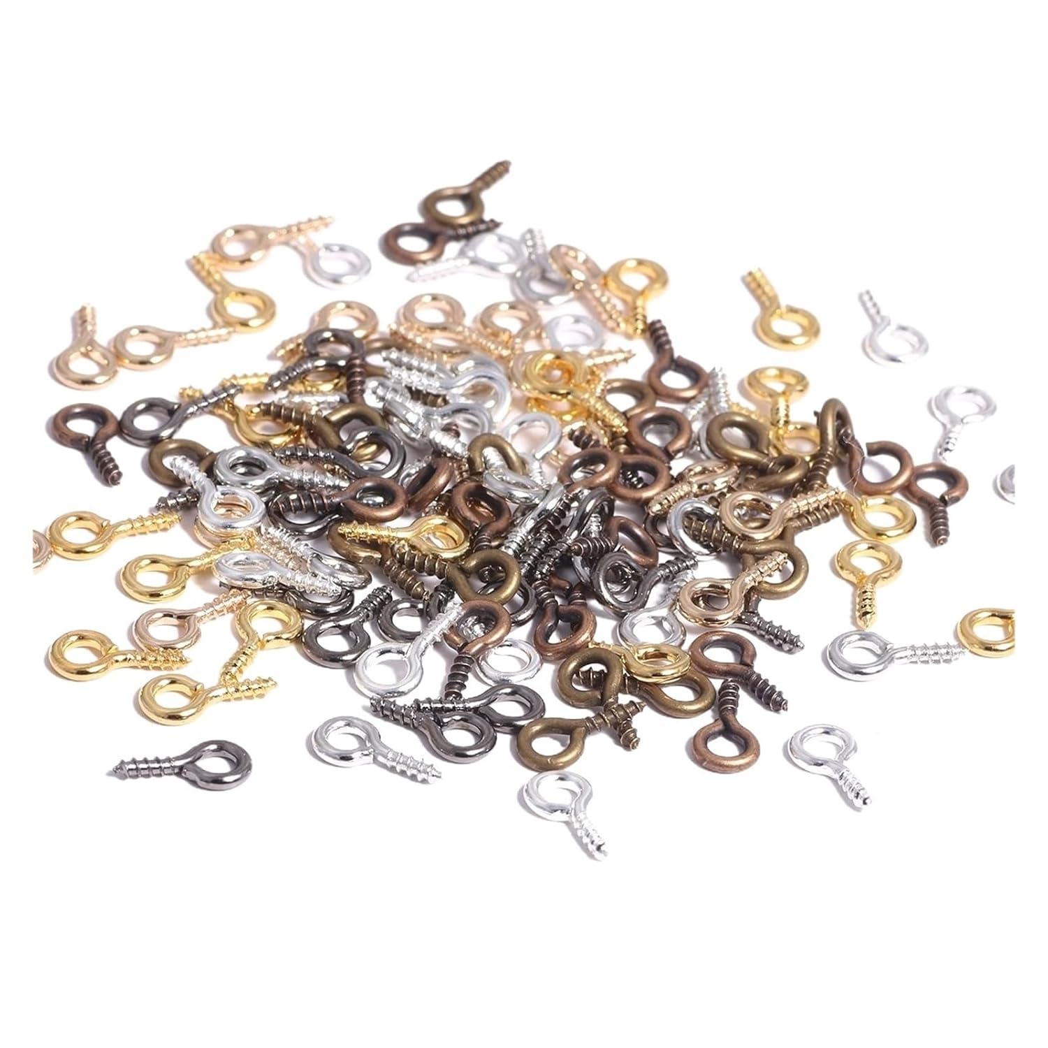 CHATROOM 100-200pcs Small Mini Eye Pins Eyepins Hooks Eyelets Screw Threaded Gold Clasps Hooks Jewelry Findings for Making DIY (Color : KC Gold, Size : 7x15mm 100pcs)