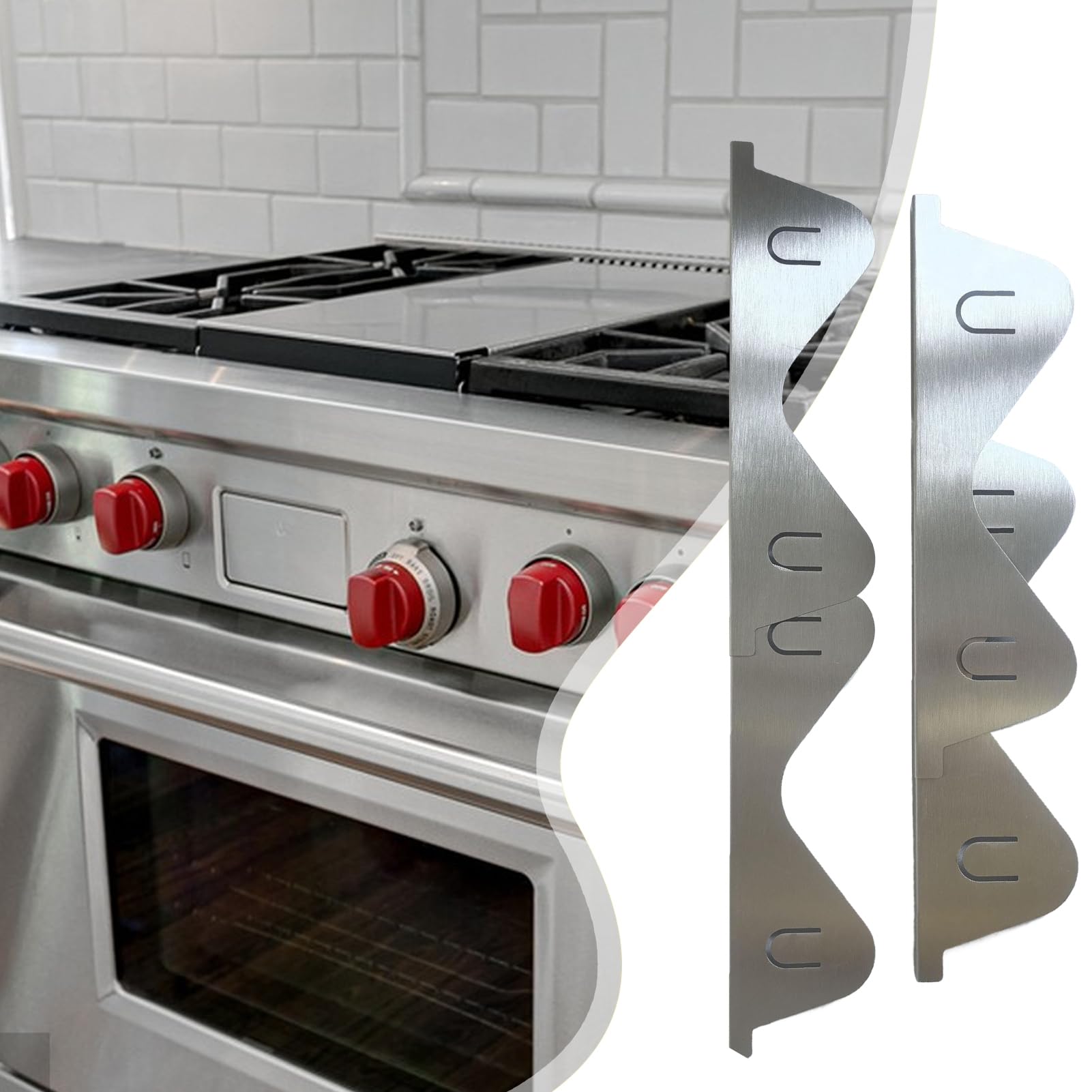 Windspeed Coprigiunto Per Cucina In Acciaio Inox (2 Pezzi) - Nascondi Lo Spazio Tra Fornello E Piano Di Lavoro - Lunghezza Regolabile Da 35 A 70 Cm