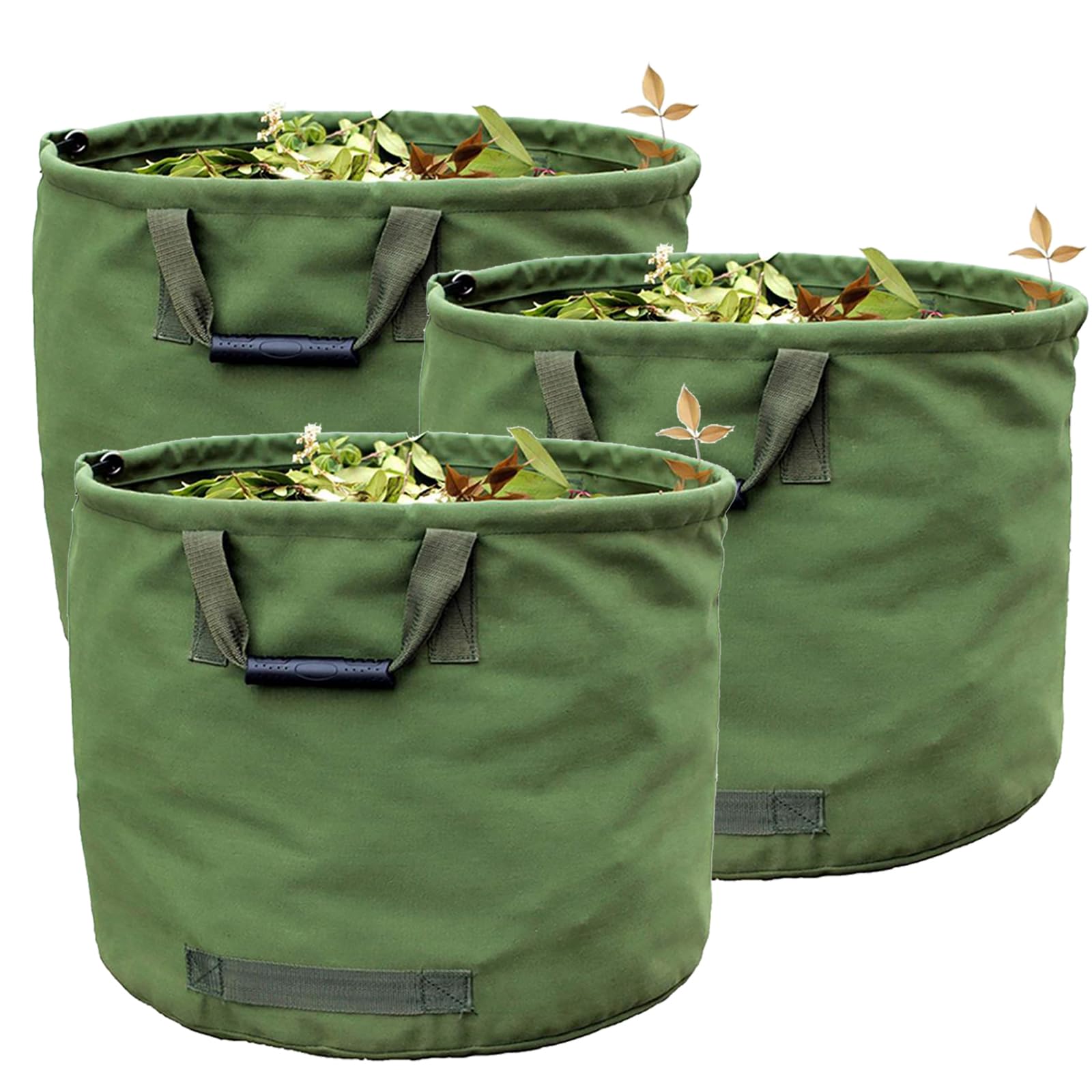 Sacchi da Giardino per Detriti, Sacchi per Prato, Sacchi per Foglie, 1 Pz/2 Pz/3 Pz/4 Pz - Riutilizzabili, 54×45 Cm, Manico in Gomma Resistente, per Foglie, Detriti,3PCS,Green