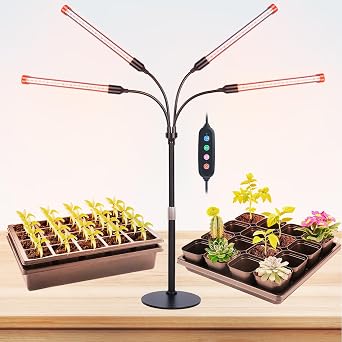 FECiDA 2026 4Head Table Top Grow Lights for Seed Starting, Indoor Plants, Bonsai, 36 Watt Power Draw, NO Need Adapter, 4/8/12/16/20H Timer, 16"-24" Height Adjustable