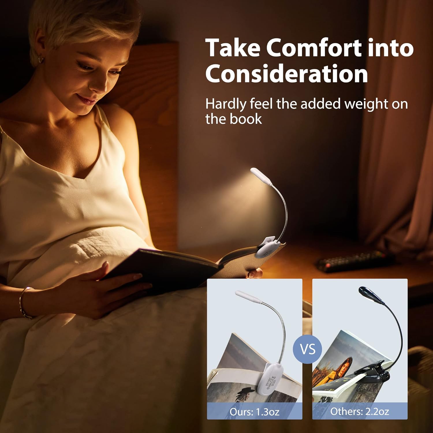 Rechargeable Book Light up to 70 Hours, 7 LED Reading Light Clip on