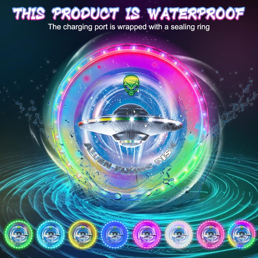 Frisbee LED Ultimate Frisbee lumineux à LED 25 cm - Anneau volant lumineux avec 12 modes de couleur - 38 LED RVB - Pour l'extérieur, la pelouse, les jeux de camping