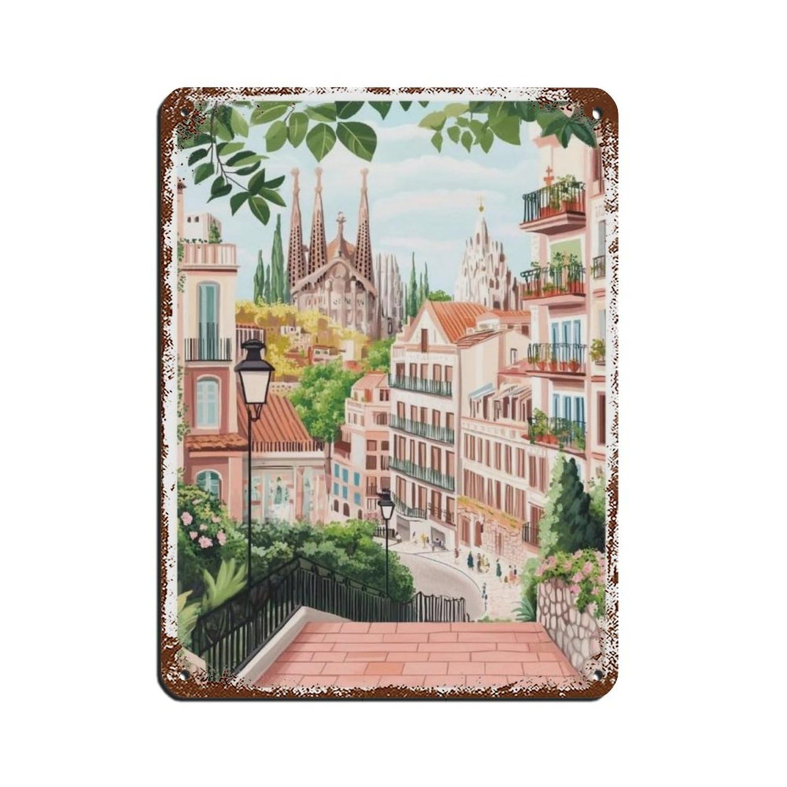 Lxwnze 30L X 40W Cm Barcelona Poster, Spain Art, Travel Poster (3) Tin Sign Vintage Metal Pub Club Cafe Bar Home Wall Art Decoration Poster Retro 12X16inch(30X40cm)