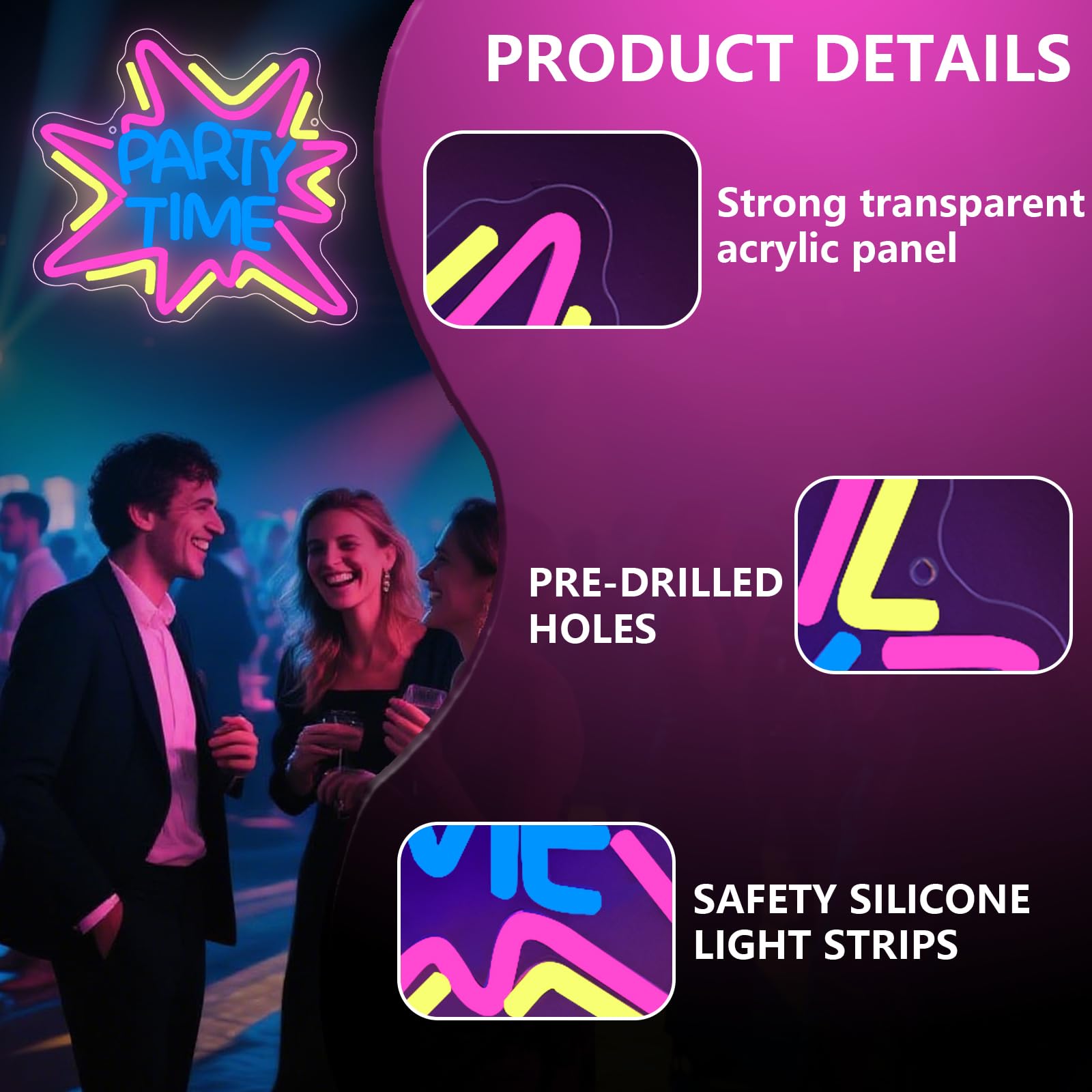 PARTY TIME Neon Schild Bar Lampe Personalisiert LED Neonschild für Wanddekoration Dimmbare USB-Betrieb Leuchtendes Barschild Home Bar Man Cave Party
