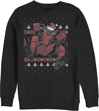 Mens Marvel Deadpool Santa Hat Ugly Sweater Holiday Sweatshirt