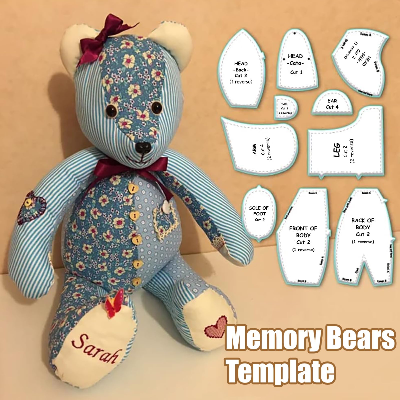 30 Pcs Memory Bear Sewing Patterns Template, Memory Bear Acrylic Template Ruler Set, Quilting Rulers and Templates, Memory Bear Patterns for Sewing Patterns for Beginners