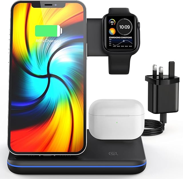 Wireless Charger, 2022 Upgrade 3 in 1 Wireless Charging Station with Plug and Indicator for iPhone 14/13/12/11 Pro/XS, Air Pods 3/2/1/pro, iWatch Series 8/7/6/5/4/3, Samsung and Qi-Certified Phones