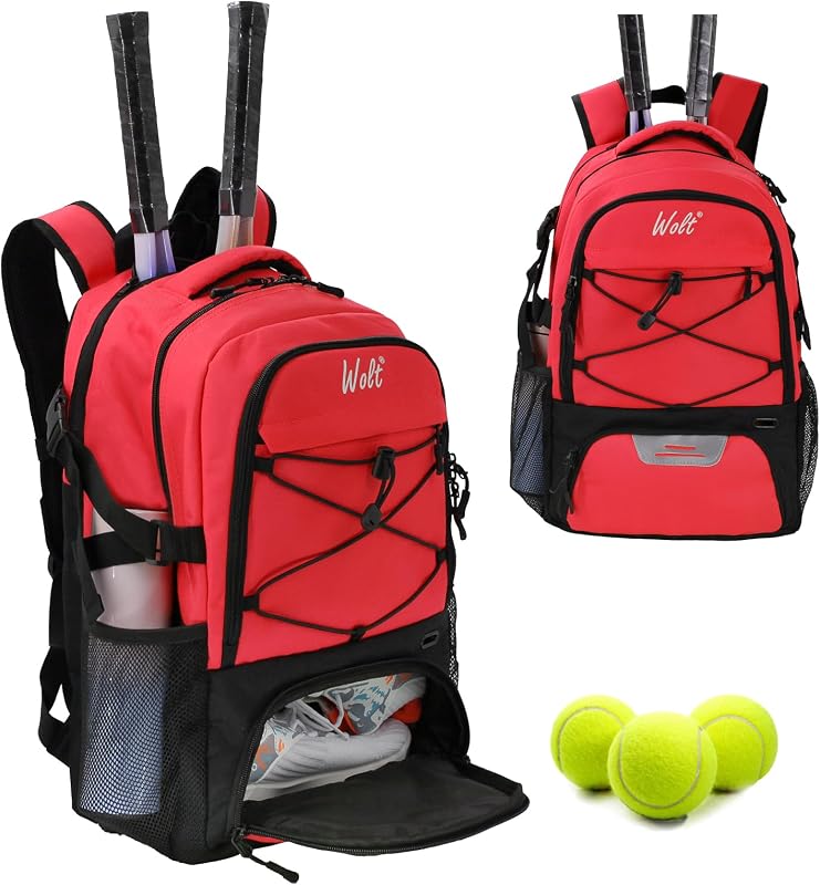 WOLT Tennis Bag - Large Tennis Racket Backpack for Men & Women - Ventilated Shoe Compartment - Holds 2 Rackets