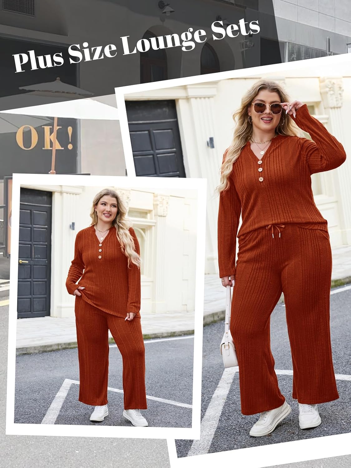 VUTRU Womens Ribbed Knit Lounge Set Long Sleeve Top and Long Pants 2 Piece Outfits Pajamas Sets Sleepwear PJ Sets - Image 6