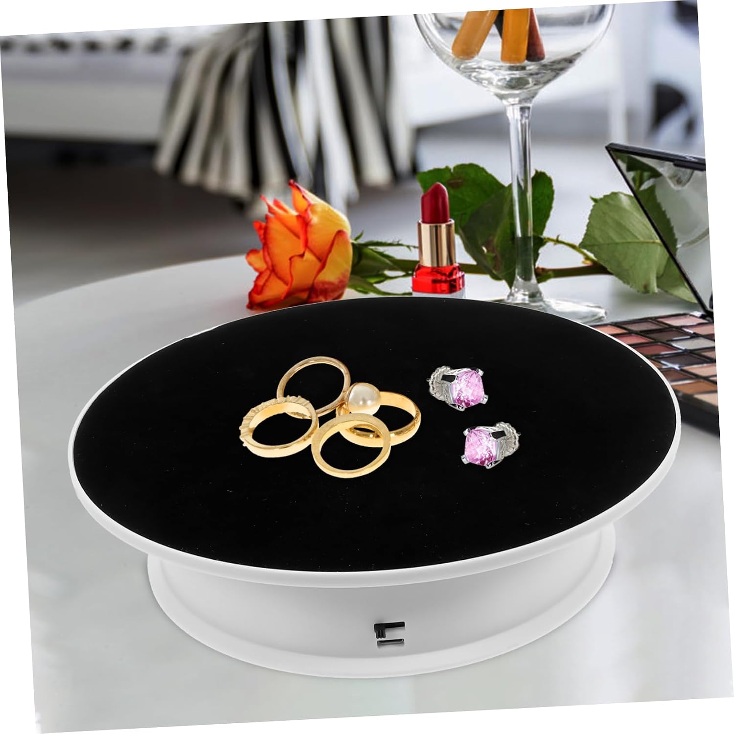 SOLUSTRE Electric Rotating Display Stand Adjustable ° Rotatable Display Base for Jewelry Photo Props and Art Indoor Use Rechargeable Design
