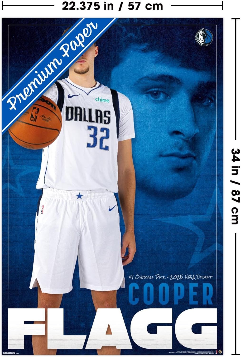 NBA Dallas Mavericks - Cooper Flagg 25 Wall Poster, 34L" x 22.4W", Premium Poster & Clip Bundle