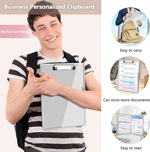 Miniatura 7 de Portapapeles con almacenamiento, tableros de clip resistentes de 8.5 x 11 pulgadas con 2 estuches de almacenamiento, portapapeles de almacenamiento