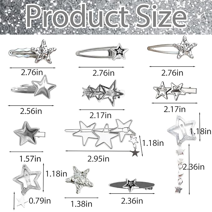 Pinzas para cabello Y2K metal plata set 20 piezas miniatura 8