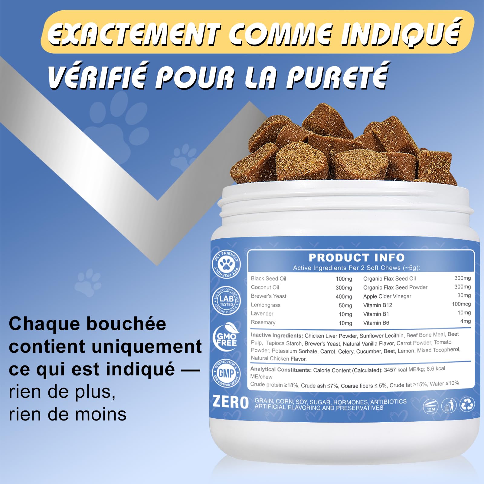 Flea and Tick Chewables for Dogs |Anti Puces & Tiques | Compléments Alimentaires Premium pour Chiens | Omega 3, Probiotiques Marque Britannique – Formule Vétérinaire| Poulet | 300g