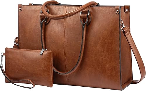 Miniatura 11 de LOVEVOOK Bolsa de mano para laptop para mujer, 15.6 pulgadas de gran capacidad, de cuero vintage, bolsa de trabajo para computadora, bolso de hombro