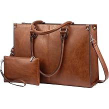 LOVEVOOK Laptop Tote Bag for Women, 17.3 Inch Professional Work Bag with Matching Clutch, Waterproof Vintage Leather Computer Tote for Office, Business Travel & Daily Use, Gift for Women