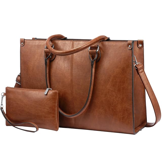 LOVEVOOK Laptop Tote Bag for Women 17 3 Inch Large Capacity Vintage Leather Work Computer Bag Business Casual