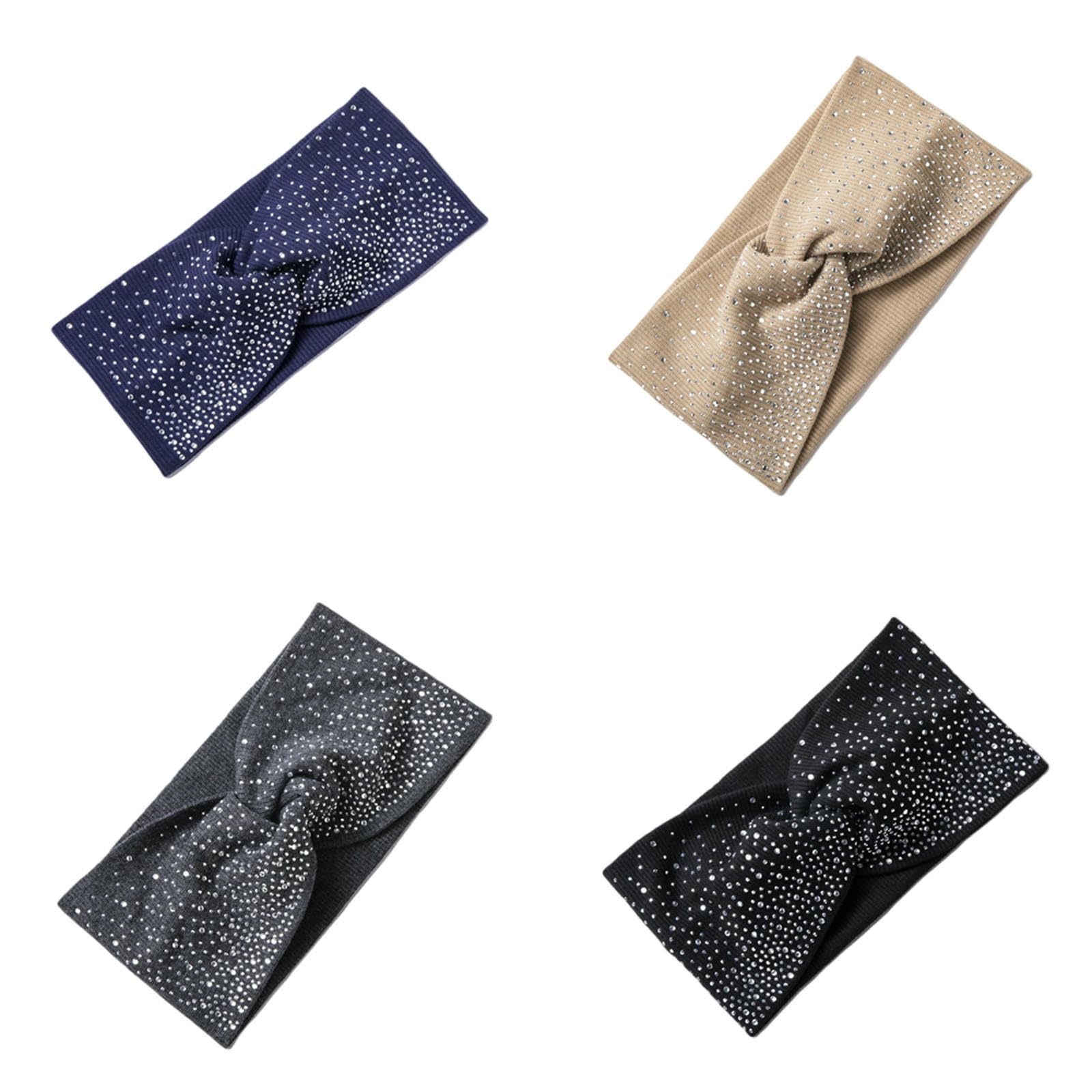 CYUCHENC wide headband 4 Pack Hot Crossover Wide-brim Elastic Rhinestone Fashion Sparkling European And American Hair Accessories-1-four