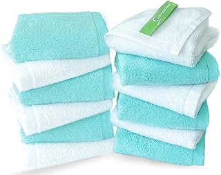 SUMMERMIA Bamboo Face Cloths 12 Pack 33 x 33 cm - Soft Face Cloths for Your Facial Towel, Wash Cloths for Your Body (White + Teal)