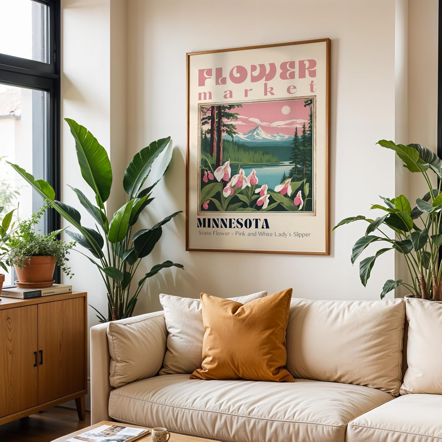 Minnesota Flower Market Poster Wall Art, Vintage Nature Landscapes Wall Art Prints, Trendy US States Flower Wall Art for Office, Bedroom, Bathroom, Living Room Decor (Unframed)