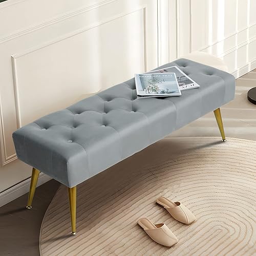 Quimoo Banco de terciopelo banco moderno para dormitorio banco de entrada con patas de metal dorado banco para el extremo de la cama silla de