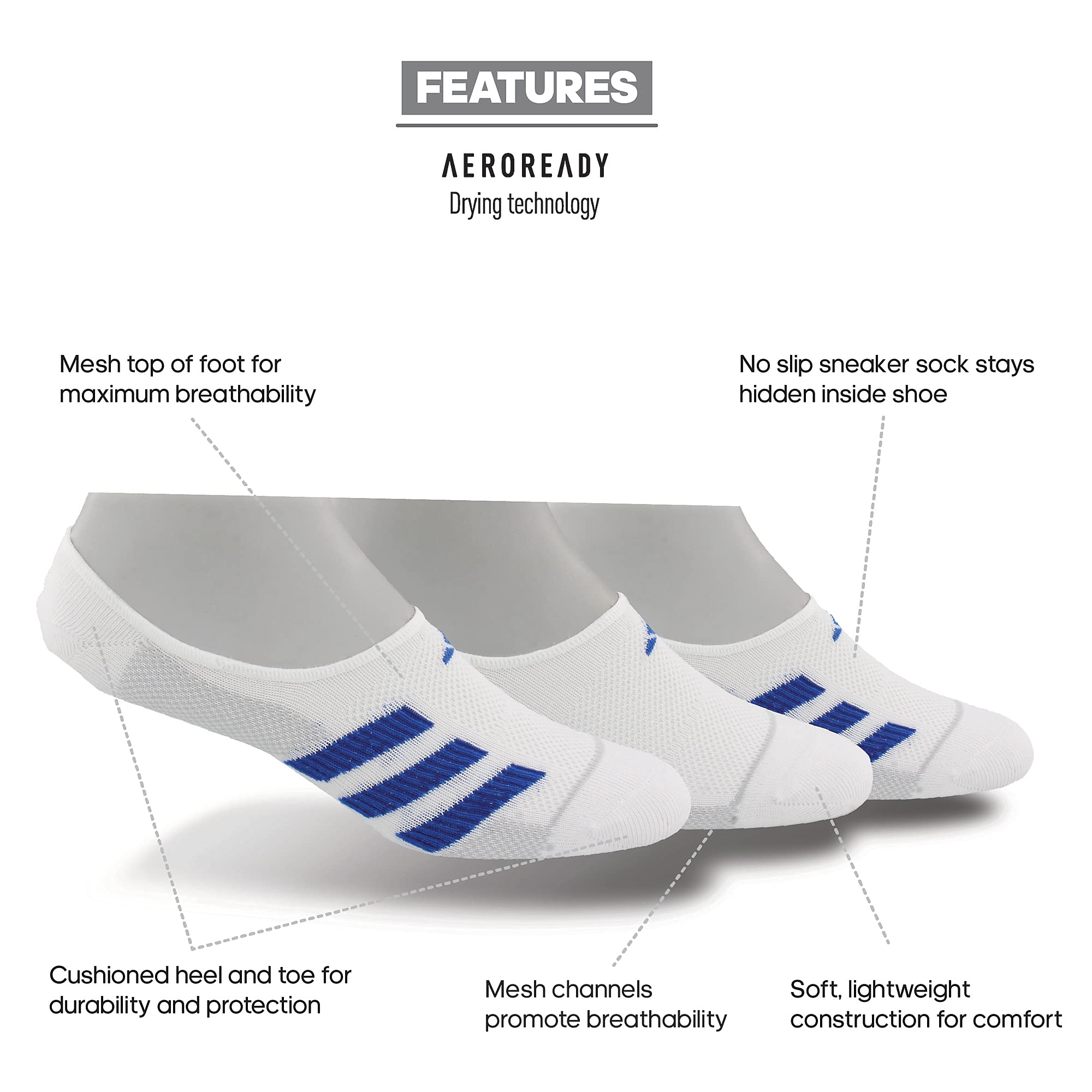 adidas Men's Superlite Stripe Ii Super No Show Sock (3-pack) Superlite Stripe II Super No Show Calzini da uomo (confezione da 3) Uomo