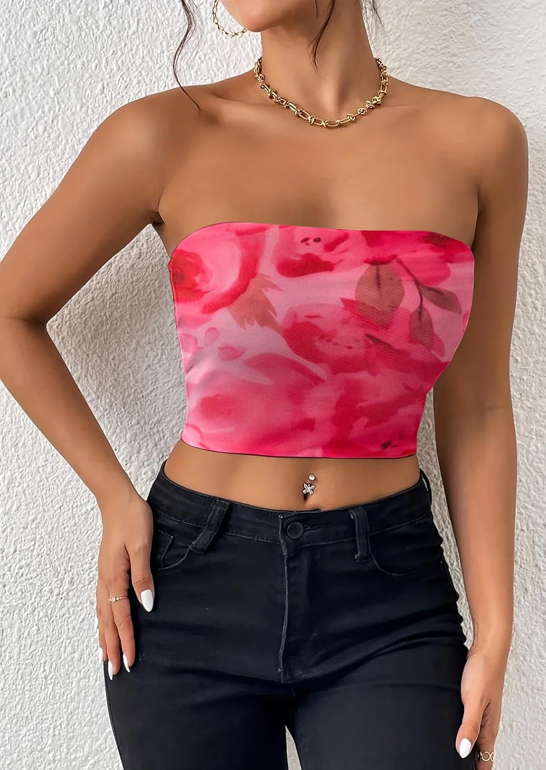qdl floral tie dye tube top — women’s y2k strapless top ruched sleeveless strapless crop tank (large)
