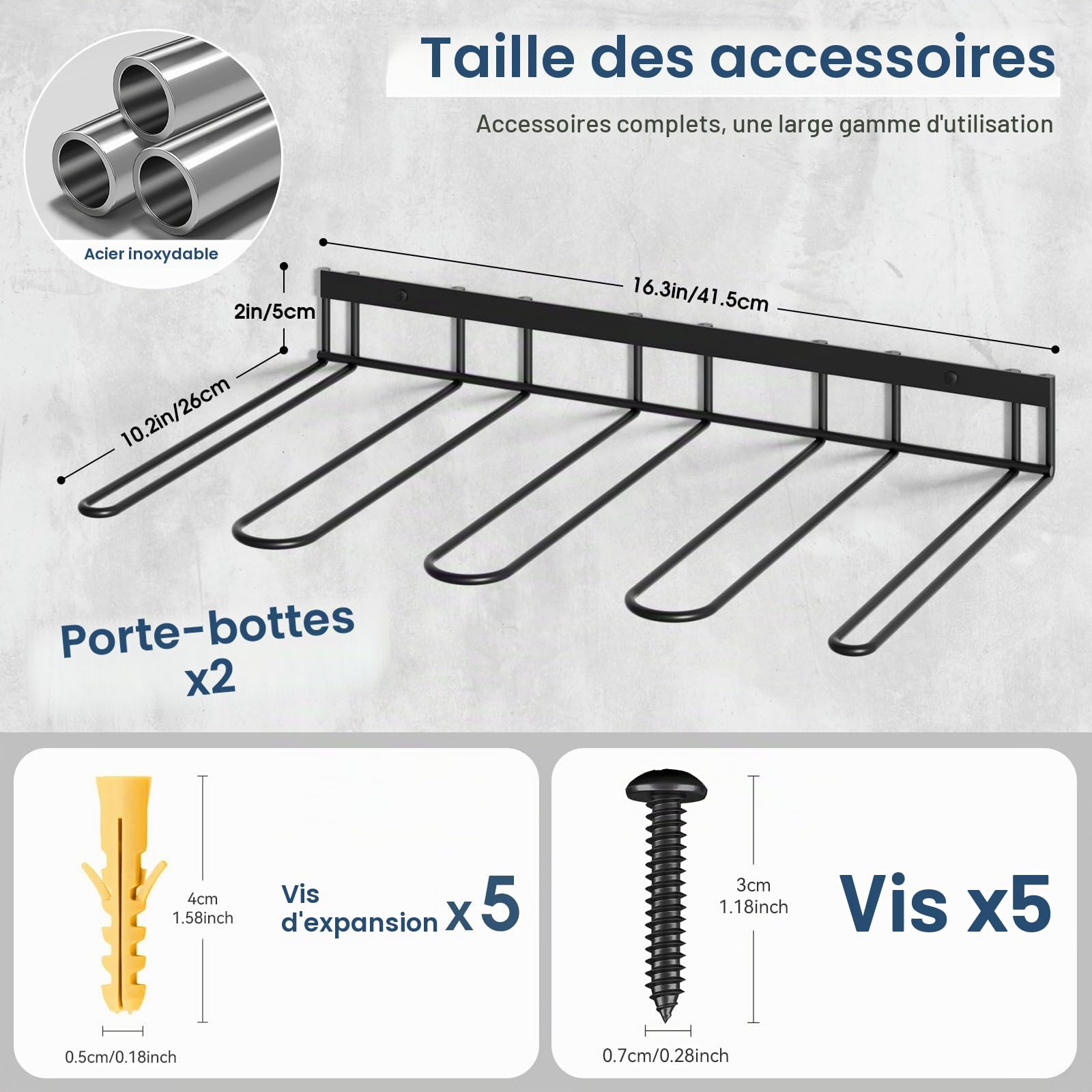 zacurter Support mural pour bottes en caoutchouc pour 4 paires - Support de rangement en métal pour extérieur et intérieur - Étagère de rangement pour chaussures pour entrée, garage