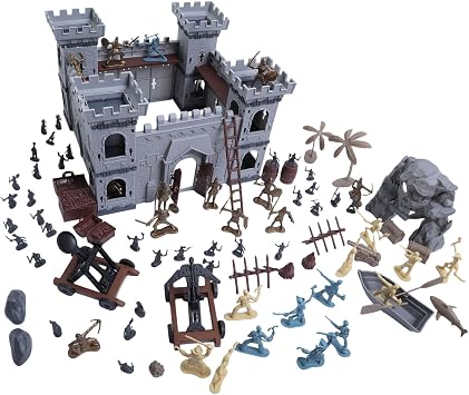 Portable castle and knight toy set, knight figures, castle pieces, and more for childrens daily use for imaginative play