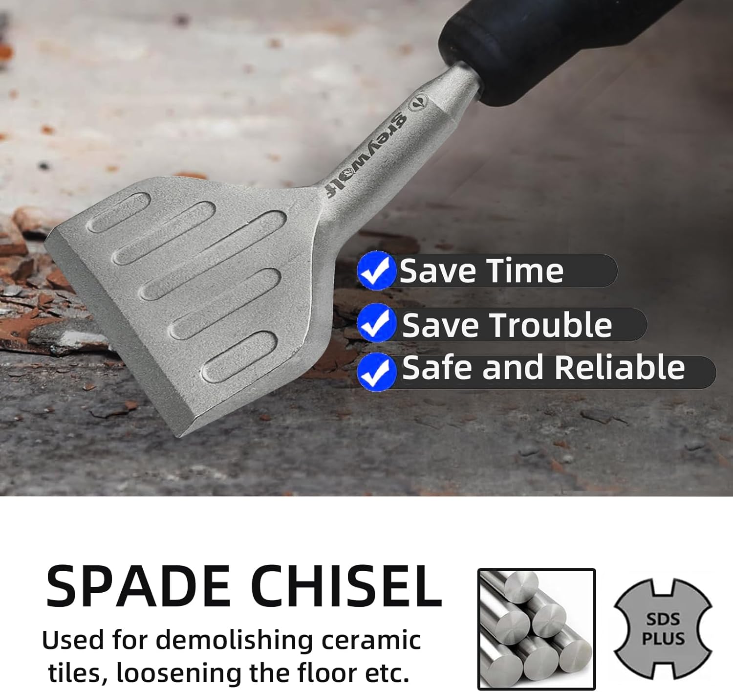 Greywolf SDS Plus Chisel Drill Bit, 3 Inch 20° Crank Angle Wide Bend Chisel, 40CrMo Alloy Floor Scraper, Tile Removal for SDS Plus Rotary Hammer Drill Attachment