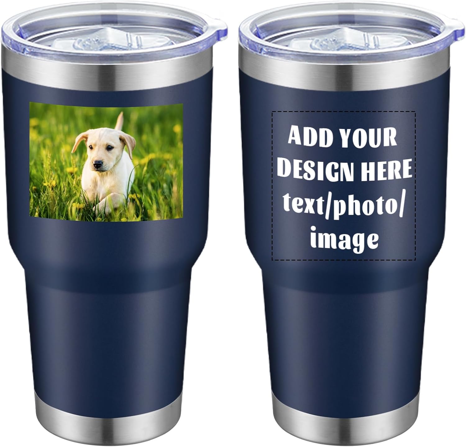 MEWAY Personalized Custom 30oz Stainless Steel Tumbler with Lid, Insulated Double Wall Vacuum Travel Coffee Tumbler Gifts with Text Photo Logo (Navy, 1pack)