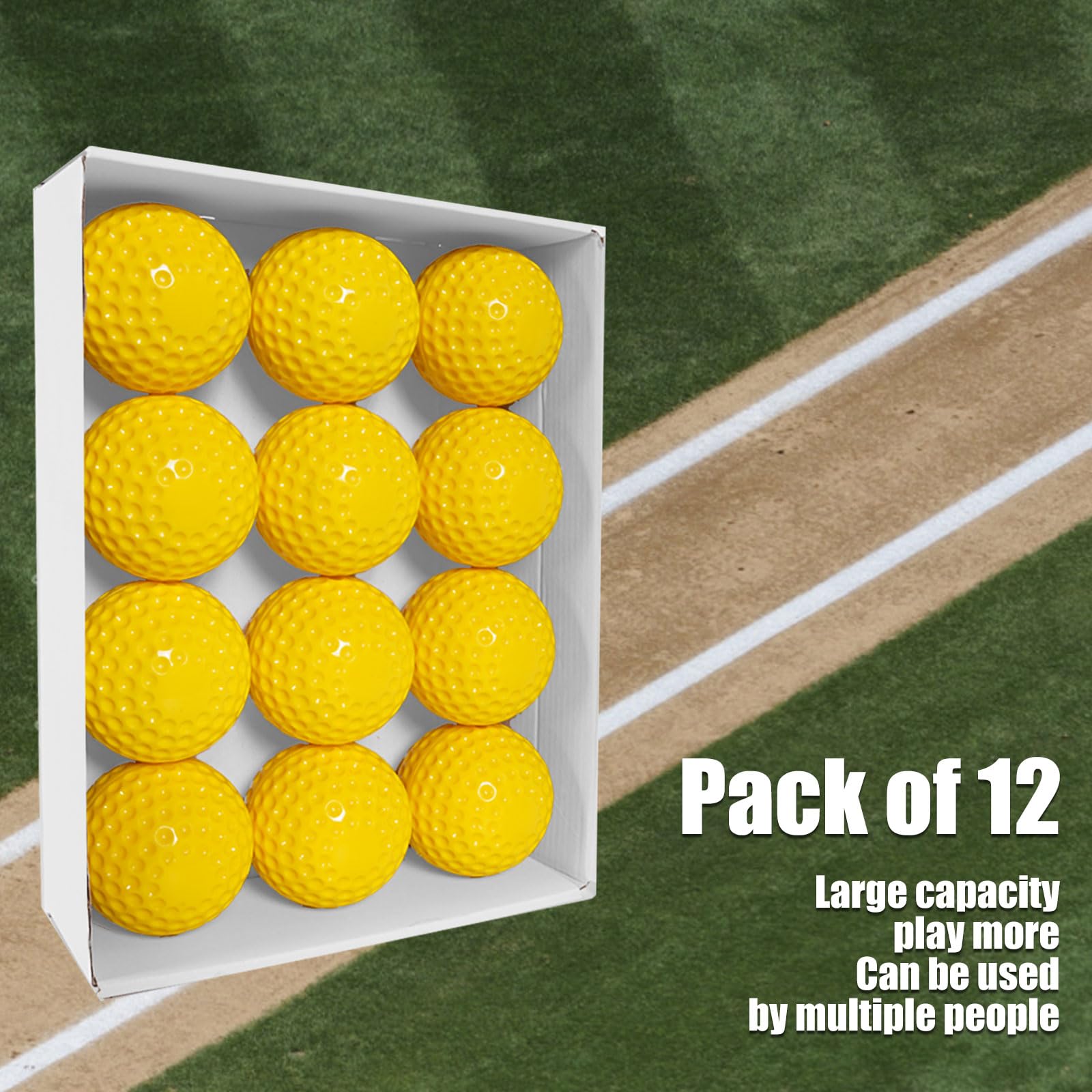Forcebucket 12 Pack Yellow Dimpled Baseballs, 9-Inch Pitching Machine Baseballs for Hitting and Fielding Practice
