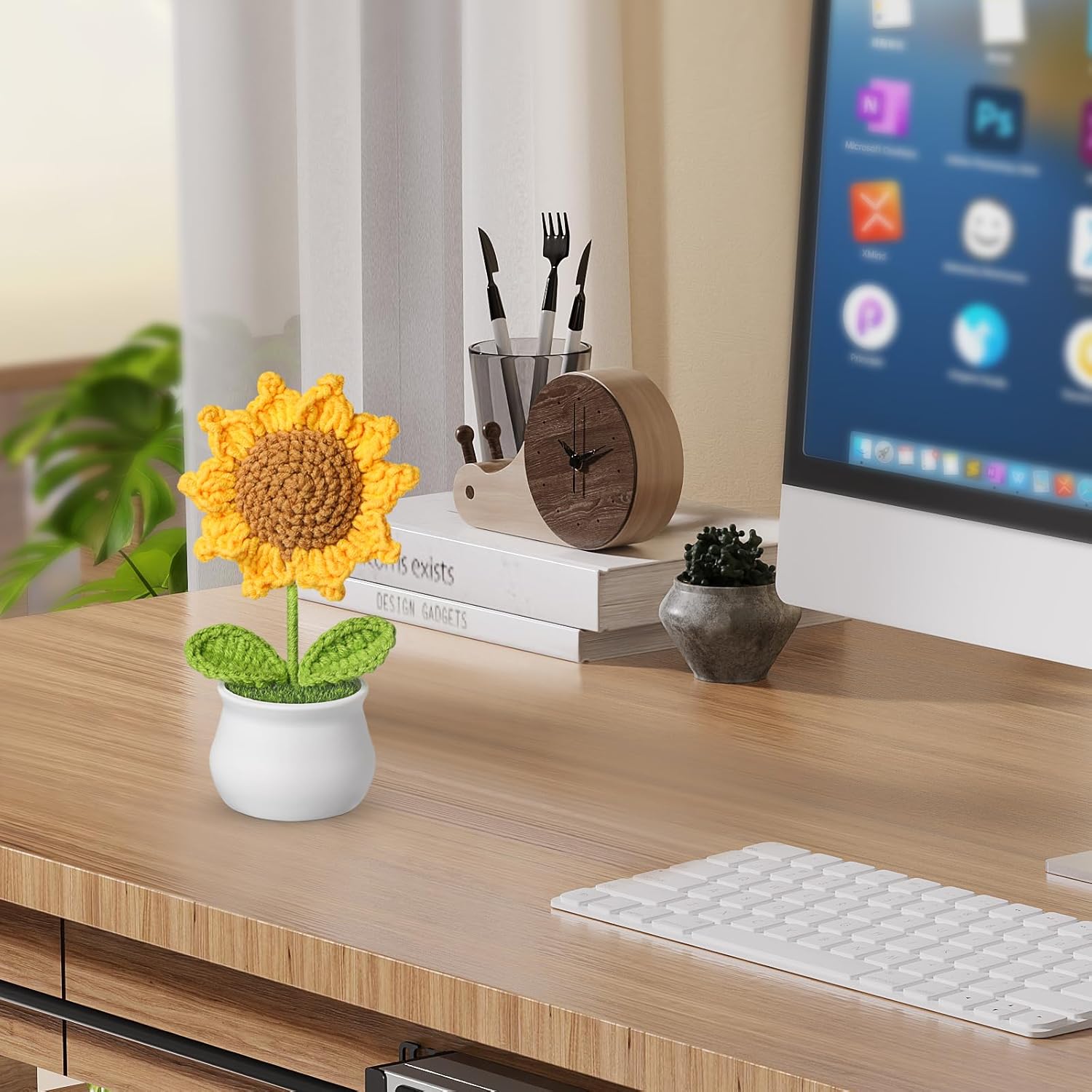 Crochet Flowers - Artificial Sunflower Giifts for Women - Handmade Knitted Flower for Car Dashboard Decor - Office Desk Home Decoration - Funny Gifts on Birthday Christmas - Image 6