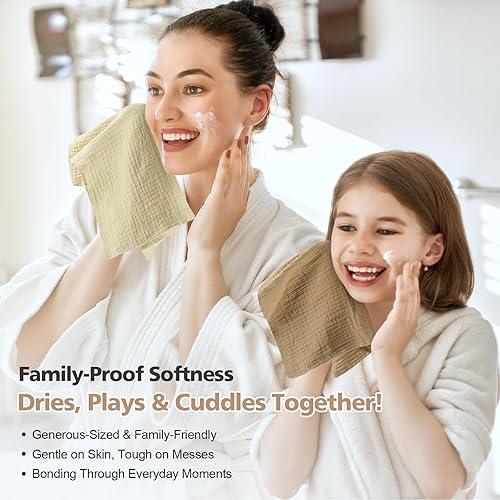 Miniatura 6 de MUKIN Toallas de muselina para bebés, toallas para recién nacidos, toalla de baño de algodón absorbente, paquete de 5, 12 x 12 pulgadas (brillo