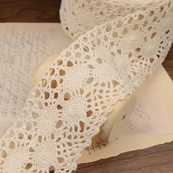 Vintage Lace Ribbon Cotton Lace Trim Crochet Sewing Lace for Crafts, Gift Package Wrapping, Bridal Wedding Decoration, Scrapbooking Supplies 10 Yards