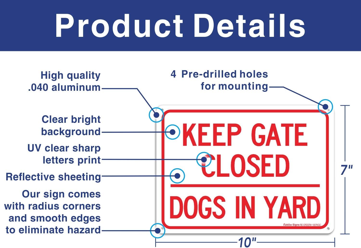 (2 pack) Keep Gate Closed Dogs in Yard Sign, 10 x 7 Inches rectangle.040 Rust Free Aluminum, UV Protected and Waterproof, Weather Resistant, Durable Ink, Easy to Mount