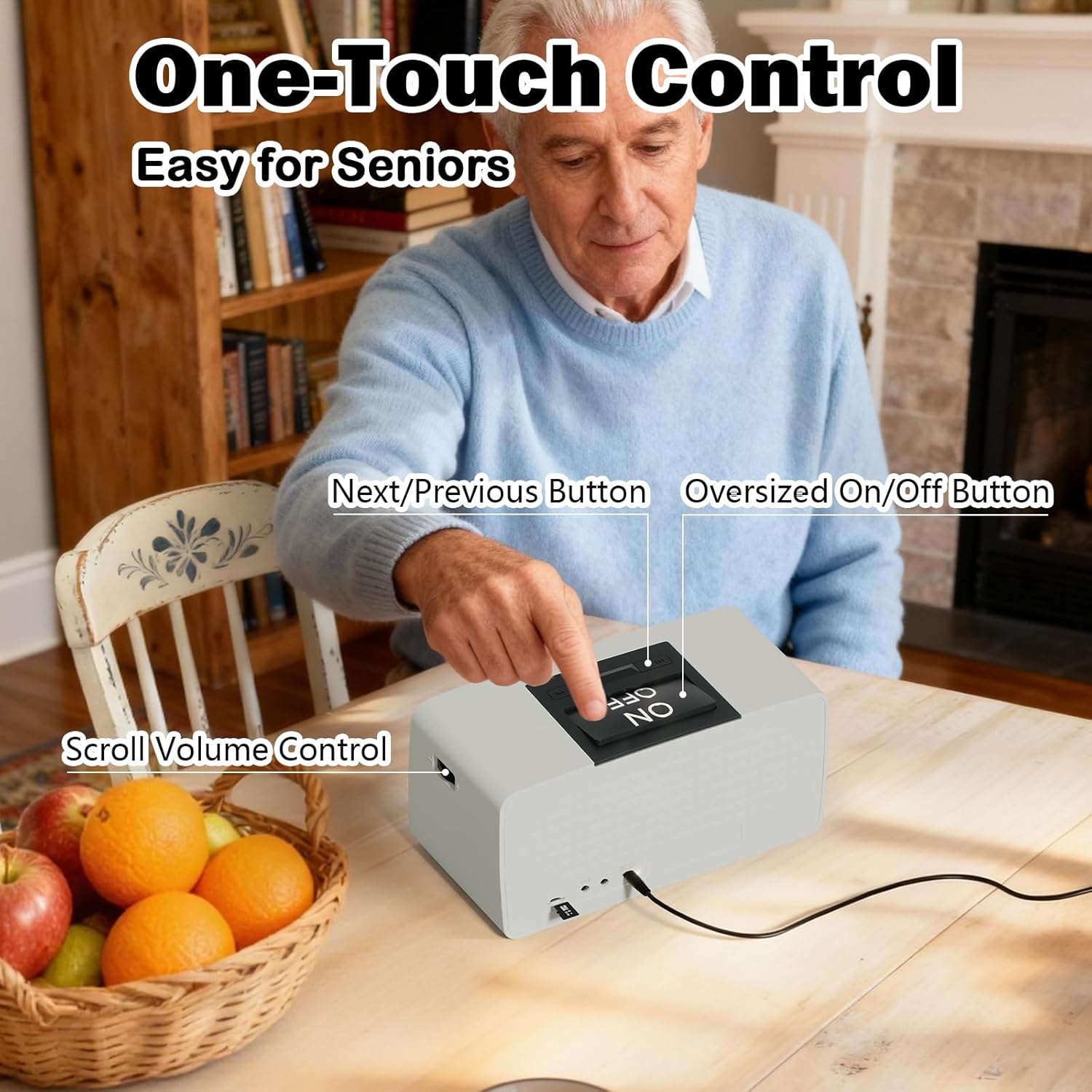Lamborsafe One-Button Music Player for Seniors, Simple Music Player for Elderly & Dementia Patients, MP3 Player Device with 32GB TF Card, Gift for Alzheimer’s, Visually & Mobility-Impaired (Gray)