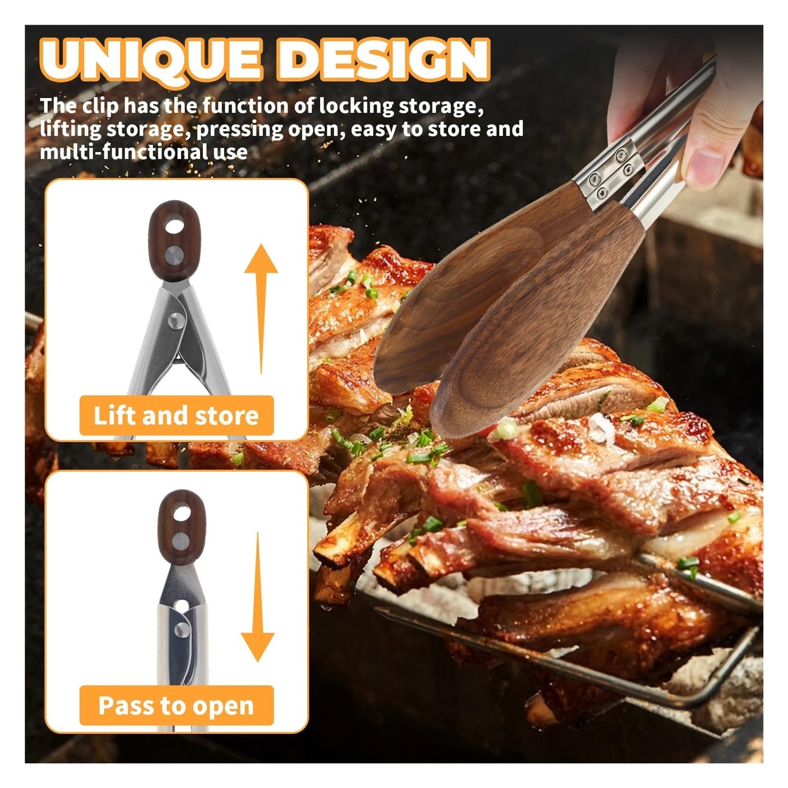 Compatibile con pinze in legno di noce Cucina versatile Manico in in acciaio inossidabile e for insalata punta che bloccano il servizio cibo